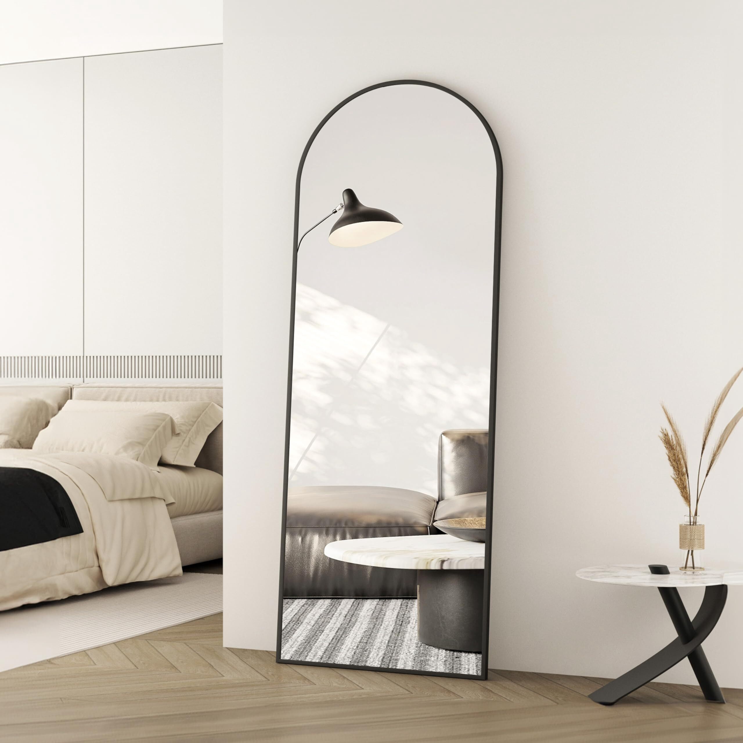 Anyrose 64.1"x21" Arched Modern Full Length Mirror Floor Mirror with Aluminum Frame, Black