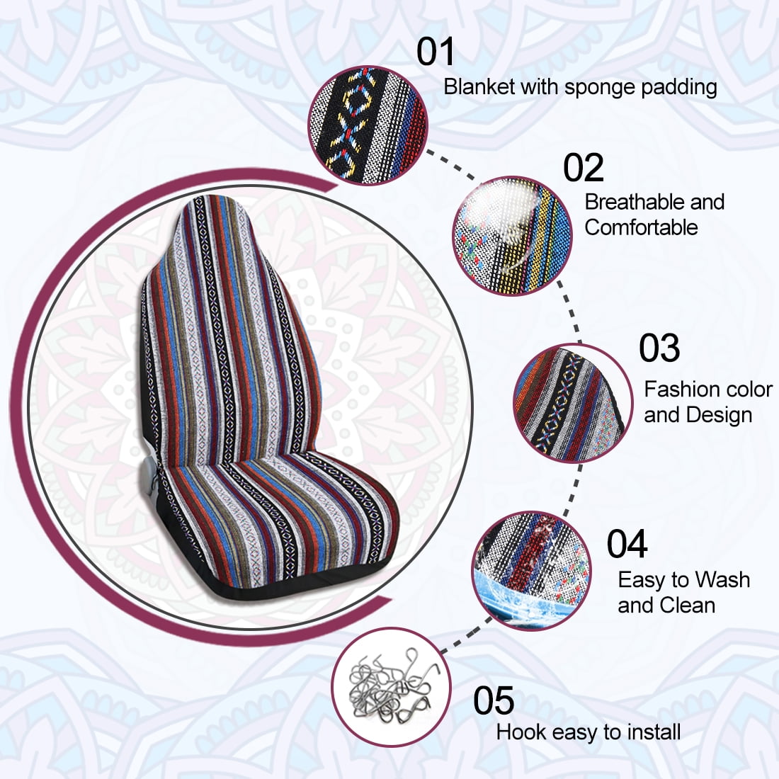 Unique Bargains Baja Blanket Durable Bucket Seat Cover for Car Auto 10 Pcs
