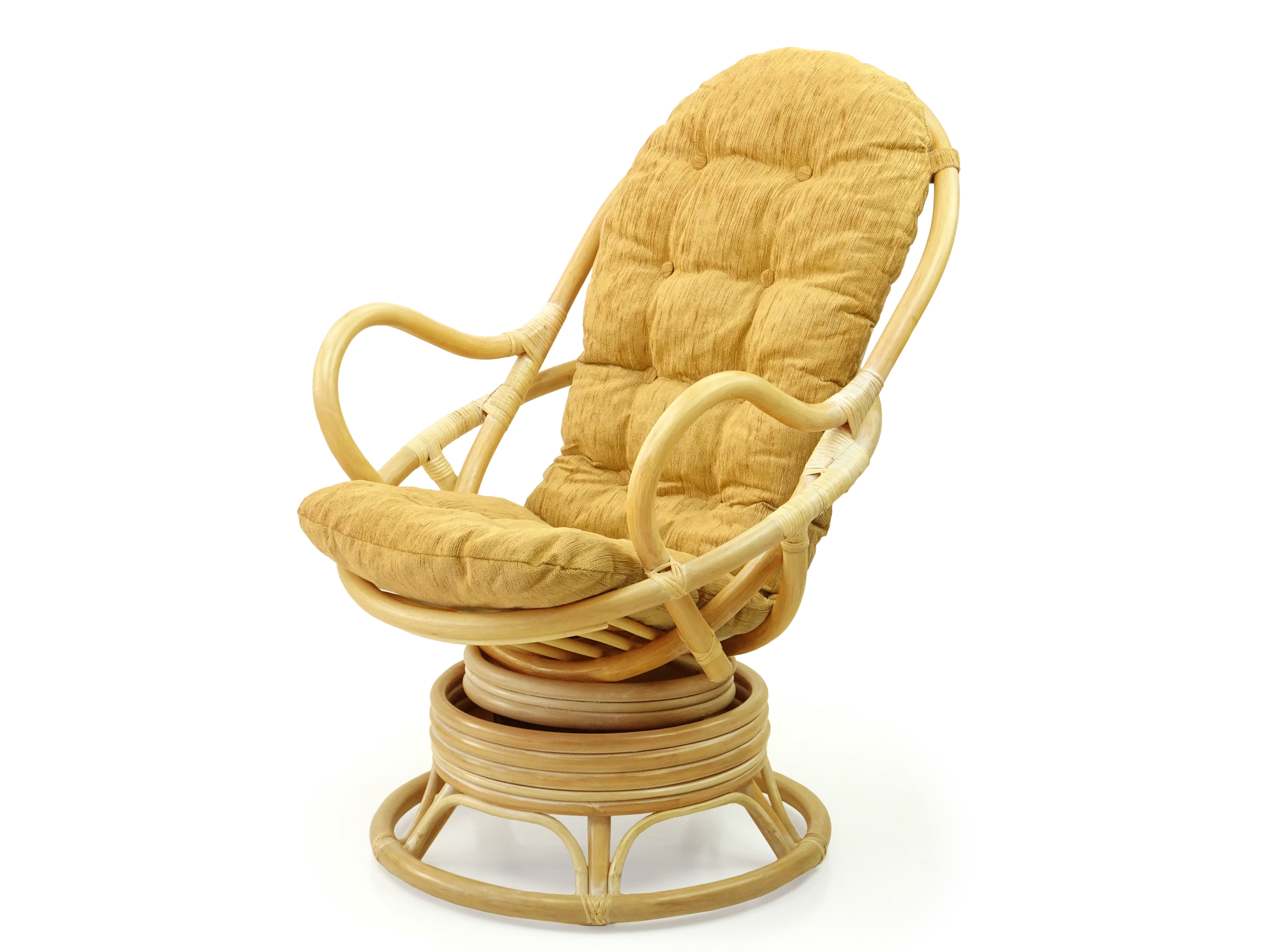 Java Lounge Swivel Rocking Chair with Light Brown Cushion Natural Rattan Wicker Handmade, Natural