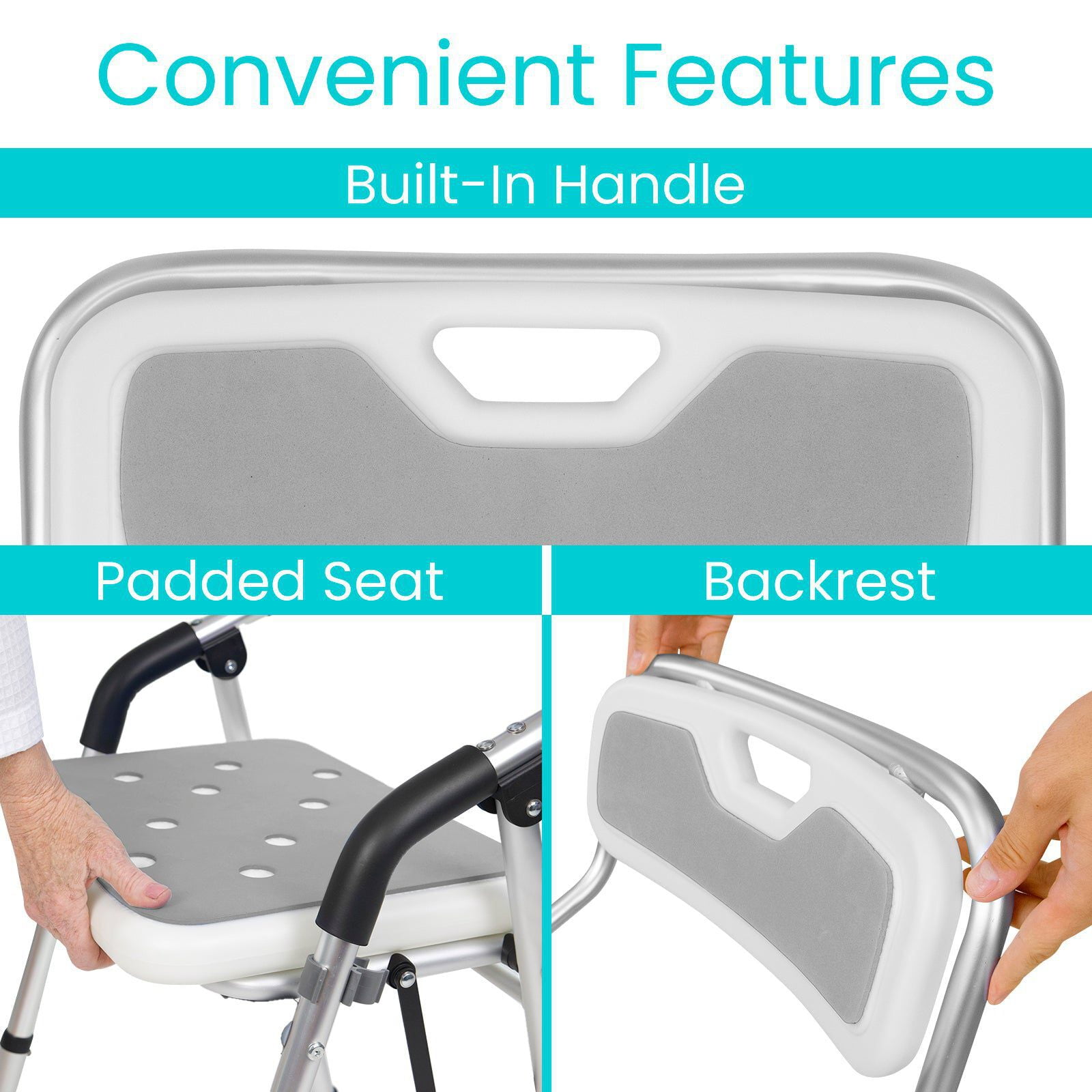 Vive Foldable Shower Chair for Elderly & Disabled – Portable Shower Seat with Back & Arms for Seniors & Handicap Use