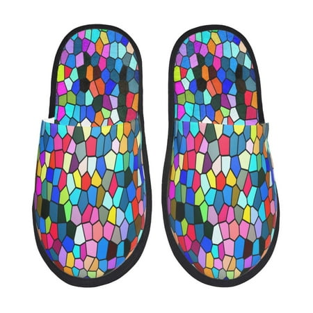 Balery Colorful Tie Dye Stained Glass 2 Slient Indoor Furry Fleece Comfort House Shoes Soft Non-Slip Home Shoes Cotton slippers House Slippers-- Medium