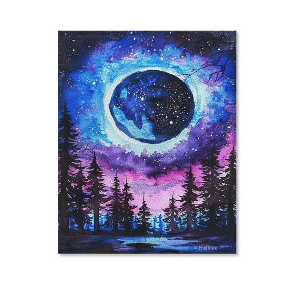 Watercolor Forest Night Moon Poster Canvas- Perfect for Wall Artrations,Dining Room Decor, Bedroom Art, Wall Decor Living Room, Wall Art, Frameless 20x30inch