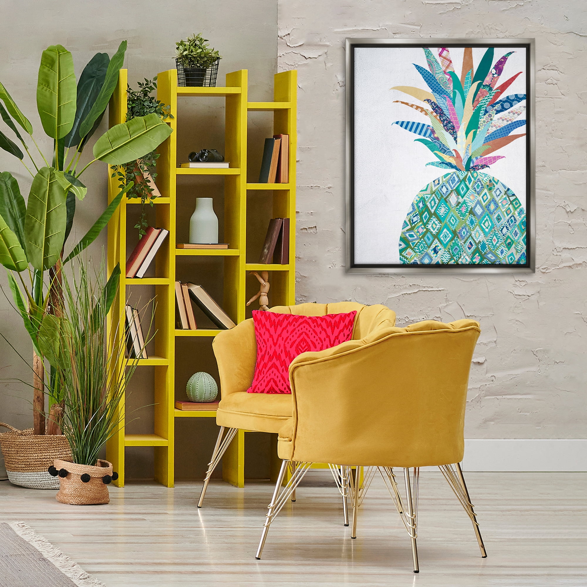 Stupell Industries Geometric Patterned Pineapple Food & Beverage Painting Gray Floater Framed Art Print Wall Art, 25 x 31