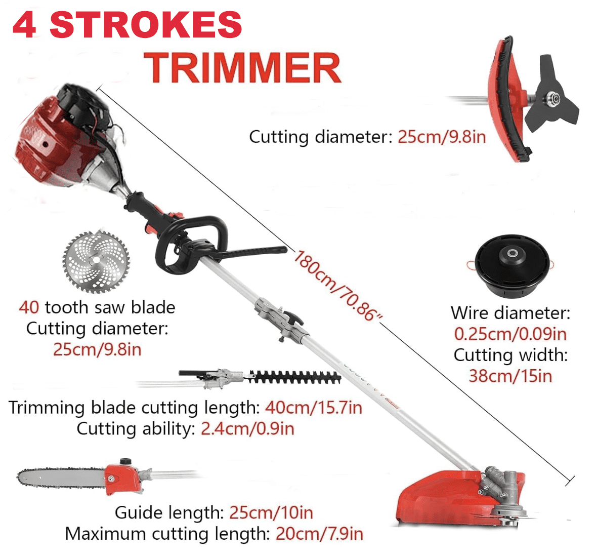 Gx50 Brush Cutter 6 in 1 String Hedge Trimmer Petrol Engine Pole Saw Garden Tool