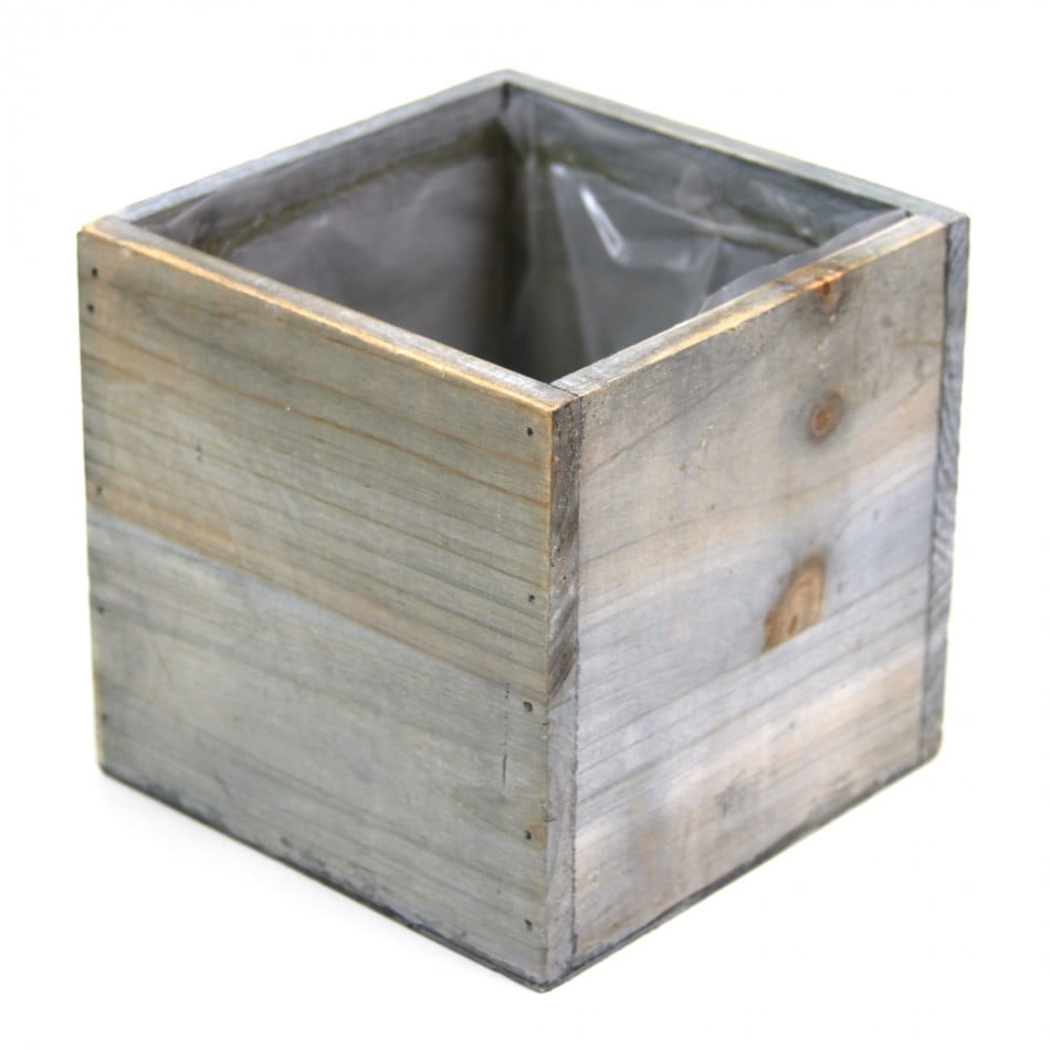 Koyal Wholesale Square Cube Wood Vase (Pack of 6), 5", Gray Walmart