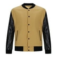thumbnail image 4 of ZCFZJW Men's Casual Color-Block Patches Full Button up Long Sleeve Cardigan Outwear Coat PU Leather Varsity Bomber Jacket with Pockets Yellow L, 4 of 6