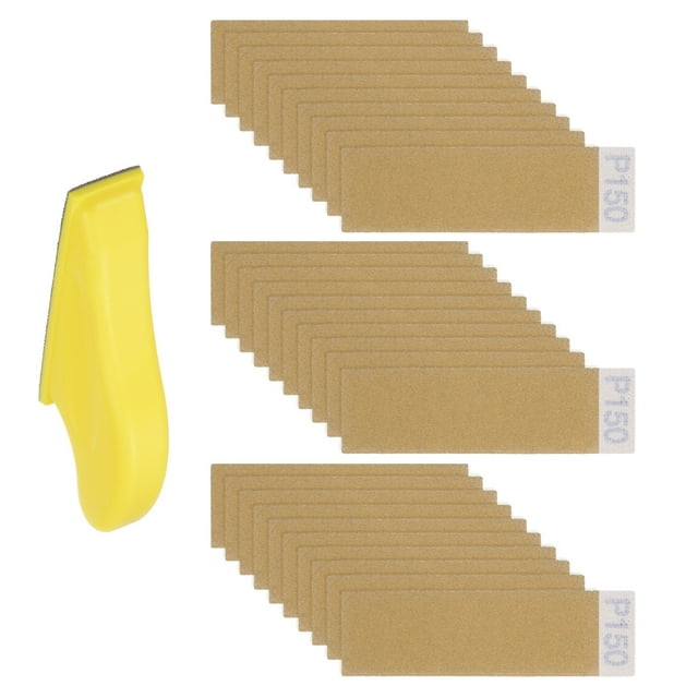 Unique Bargains Kit de 60 Pcs Papier Ponceuse Micro Détail 150 Grains Papier d'Aluminium avec Mini Bloc de Ponçage à la Main