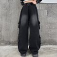 thumbnail image 2 of Girls Baggy Jeans Girls Cargo Pants Size 10-12 Girls Streetwear Denim Cargo Pants High Waist Floor Length Baggy Wide Leg Jeans with Multi Pockets Black 10-11 Years, 2 of 9