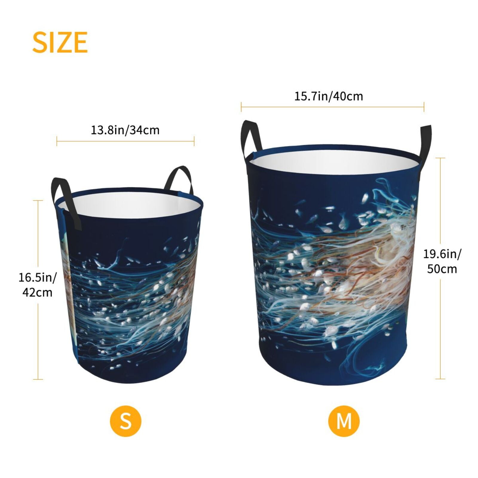Large Laundry Basket with Handles - Ocean White Jellyfish Dansing Kids Baby Dirty Clothes Laundry Hamper for Bedroom Aesthetic