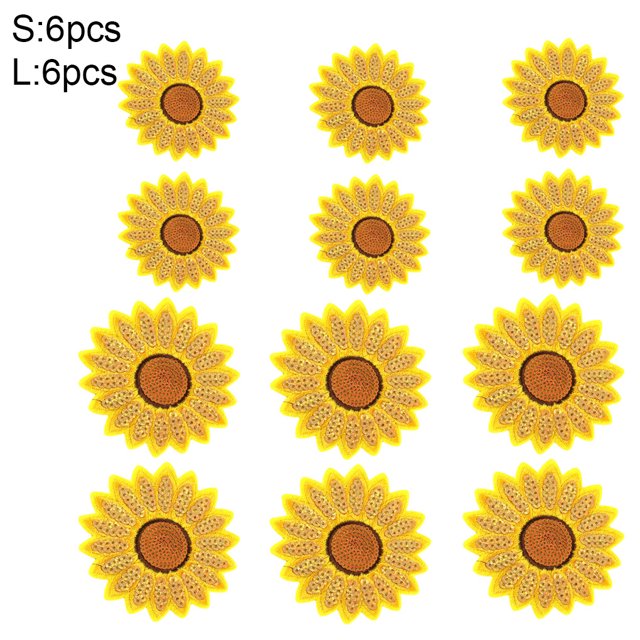de parches bordados de lentejuelas de girasol accesorios de insignia florales brillantes para planchar 12 Piezas