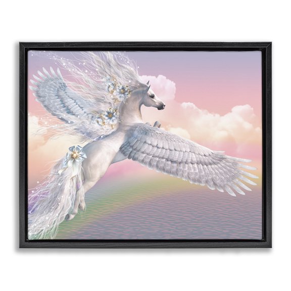 Stupell Industries Modern Unicorn Over the Rainbow Black Floating Frame Canvas Art, 21 x 17, by Laurie Prindle