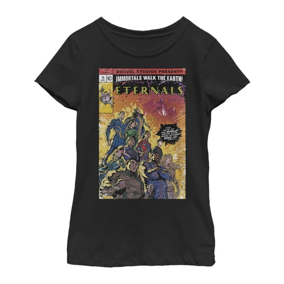 Girl's Marvel Eternals Retro Group Comic Book Cover Graphic Tee Black X Large