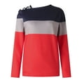 thumbnail image 5 of Scyoekwg Fall Long Sleeve Cold Shoulder Tops for Womens Sloping Shoulders Cross Strap Shirts Casual Loose Color Block Tops Blouse Tunic Tops Red XL, 5 of 5