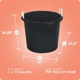 Homz 17 Gallon Utility Storage Bucket Tub w/ Rope Handle, Black, 4 Pack