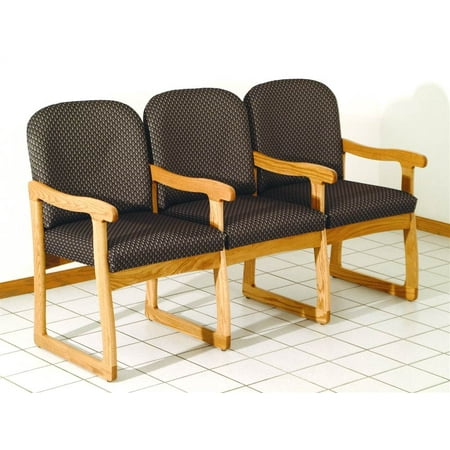 Triple Armchair w Solid Oak Frame & Sled Base (Green Vinyl)