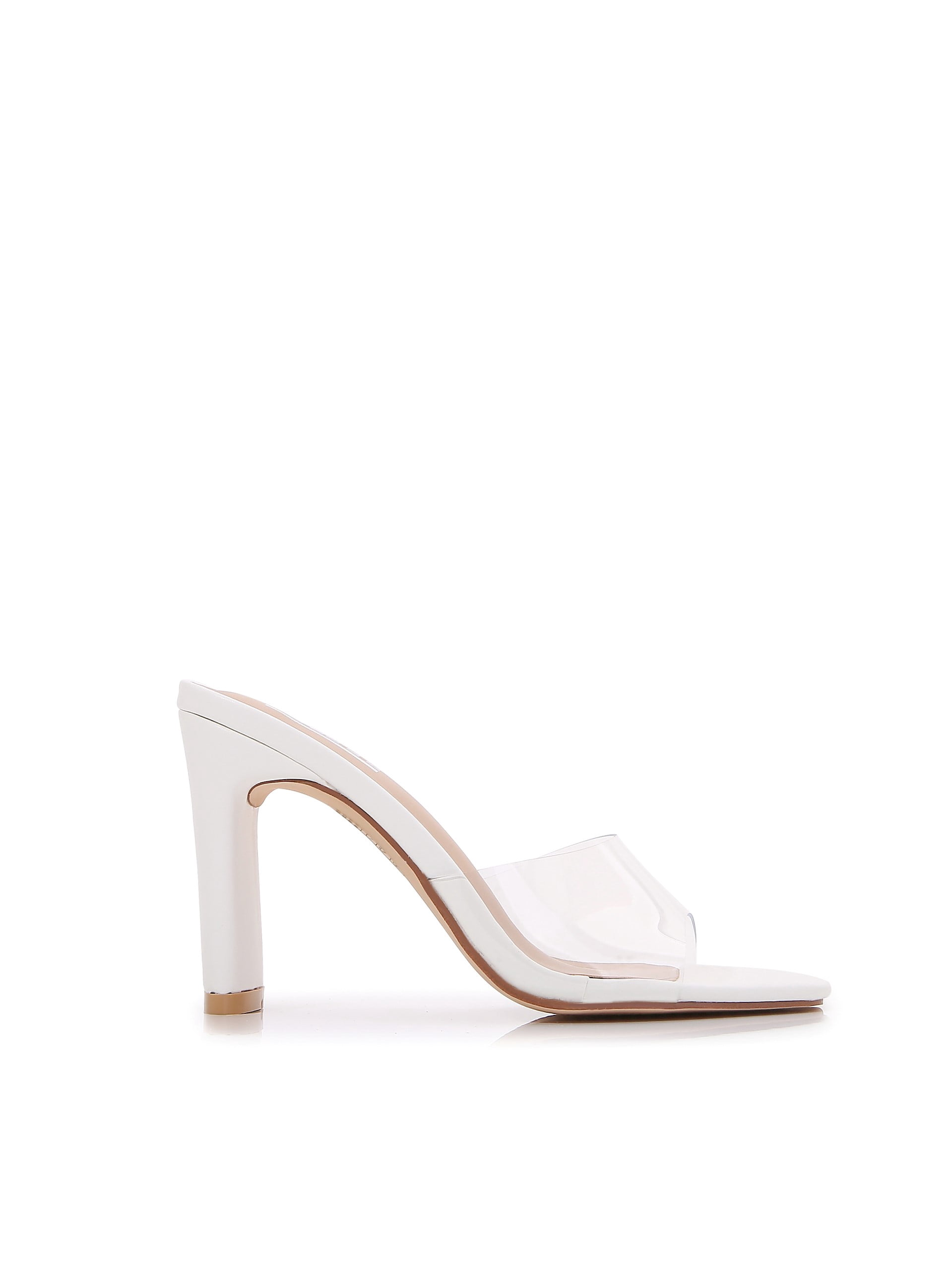 Women Double Strap High Chunky Heeled Slip On Slide Sandals (Single TPU White, 8)