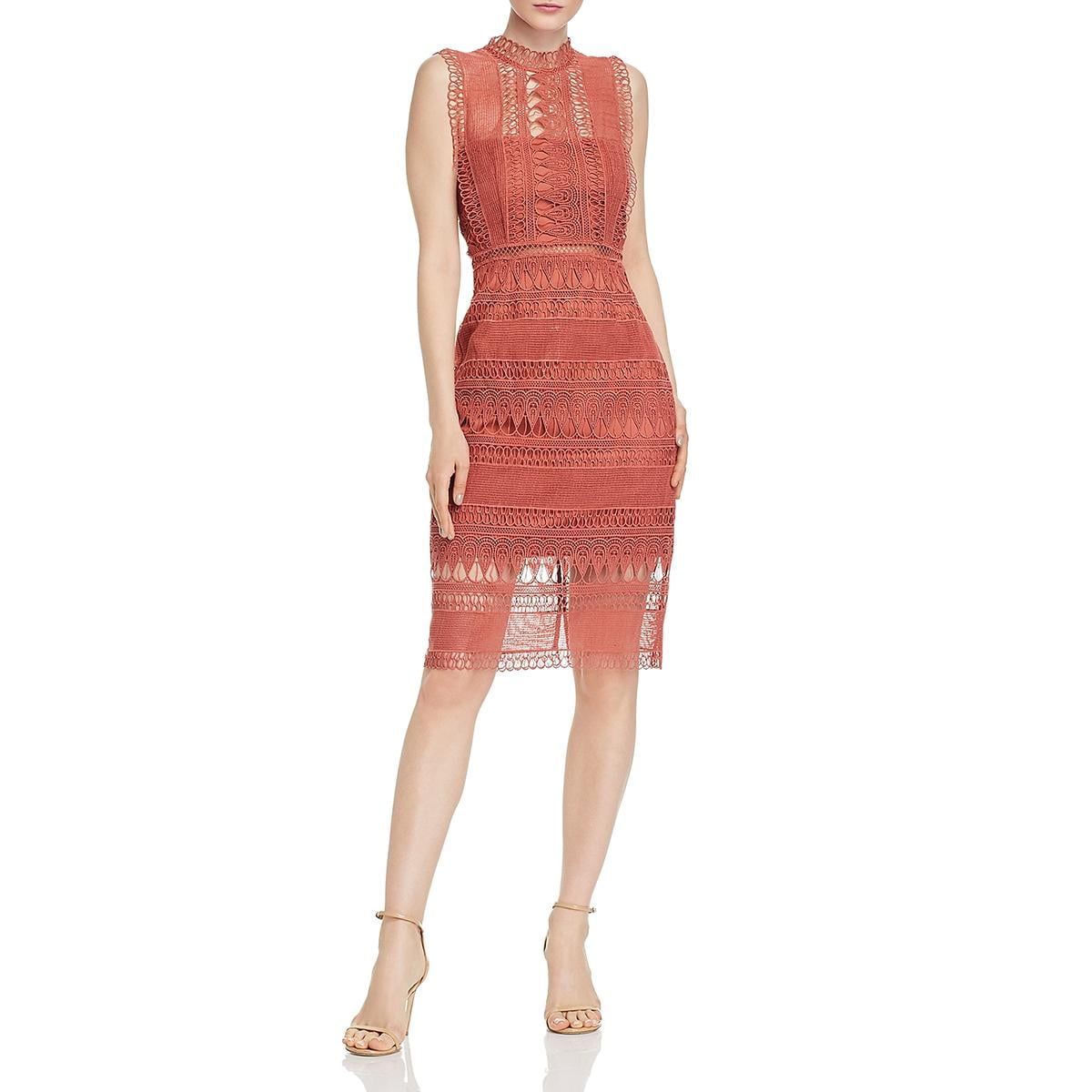bardot sleeveless lace sheath dress