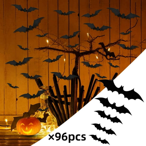 asddcavvf Decorations 3D Bats 96 Pcs Wall Decal Stickers Bats Decoration for Bedroom 4 Different Sizes Scary Bats 1 Month Baby Girl Photo Props