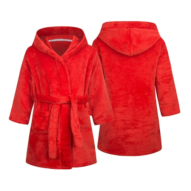 Esaierr Kids Girls Red Robe Bathrobe Flannel with Pocket Bathrobe Winter Tether Warm Bathrobe for Toddler 2-13Y