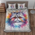 thumbnail image 2 of Watercolor Drip Persian Pop Art Colorful Portrait Artwork Quilt Bedding Set Cat Lover Kitten Owner Gifts 1 Blanket Bed Cover 2 Pillowcases - 01009, 2 of 5