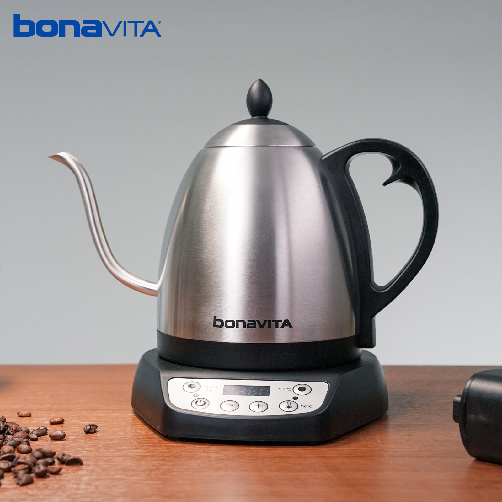 Bonavita Classic 1L Digital Variable Temperature Gooseneck Electric Kettle for Coffee Brew and Tea Precise Pour Control, 6 Preset Temps, Café or Home Use, 1200 Watt, LED Panel, Stainless Steel