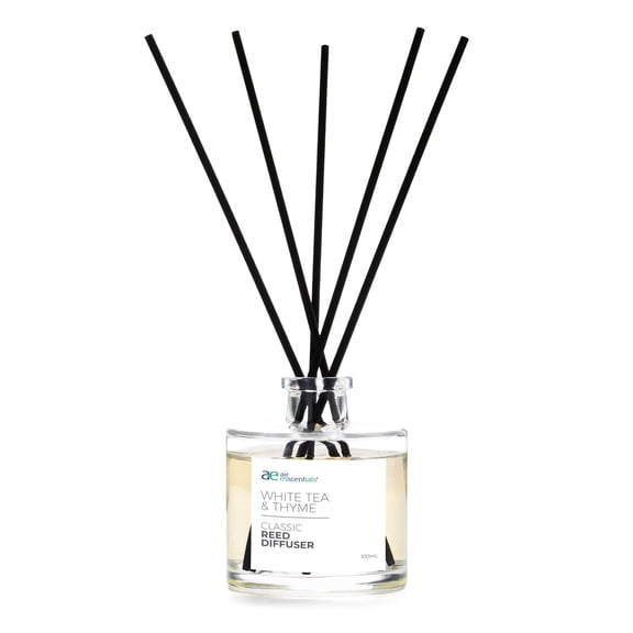 Air Esscentials Reed Diffuser, White Tea & Thyme Scent, 100 mL, Home Fragrance Set with Reed Sticks