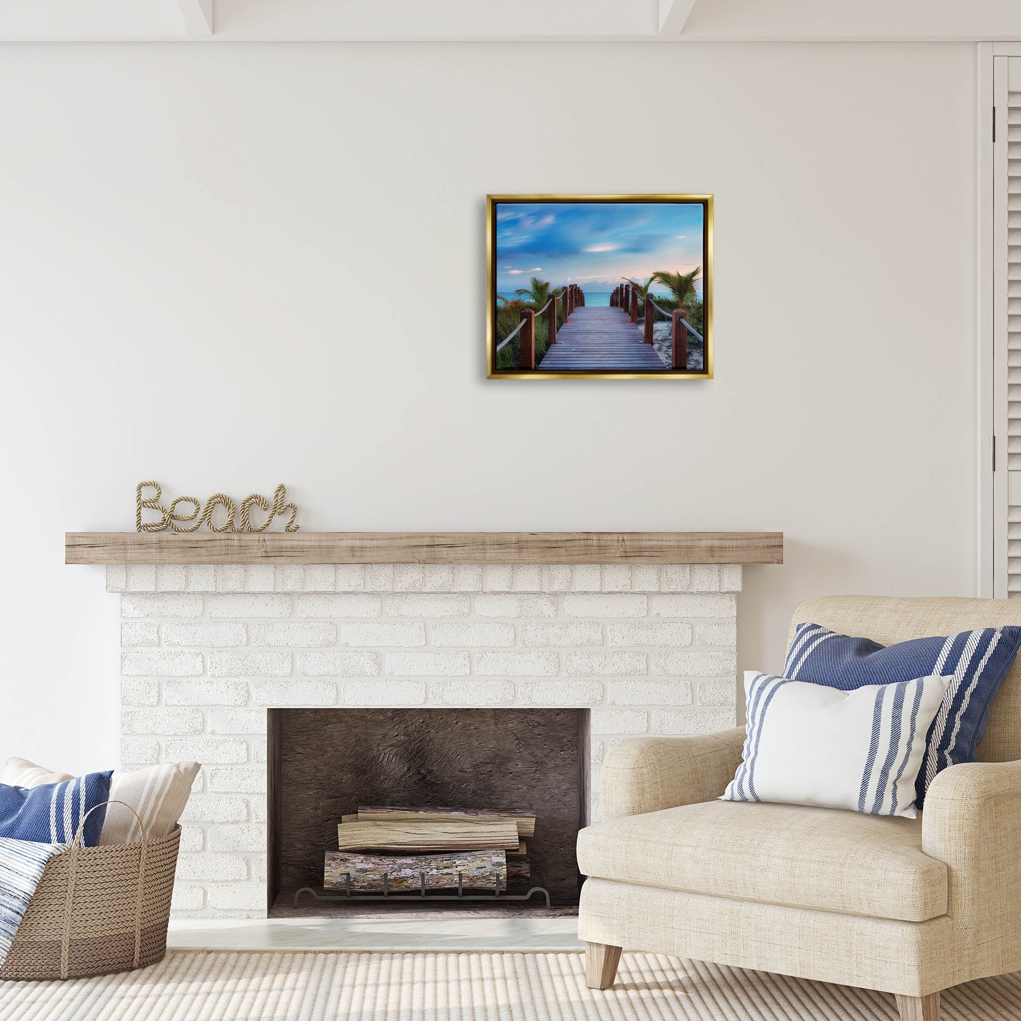 Stupell Industries Tropical Boardwalk Beach Path Coastal Photography Gold Floater Framed Art Print Wall Art