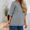 thumbnail image 2 of gakvbuo Plus Size Summer Tops For Women Tops Dressy Casual Tunic Tops To Wear With Leggings Women's Solid Color Short Sleeves Blouse Round Neck Ruffles Casual Tops, 2 of 9