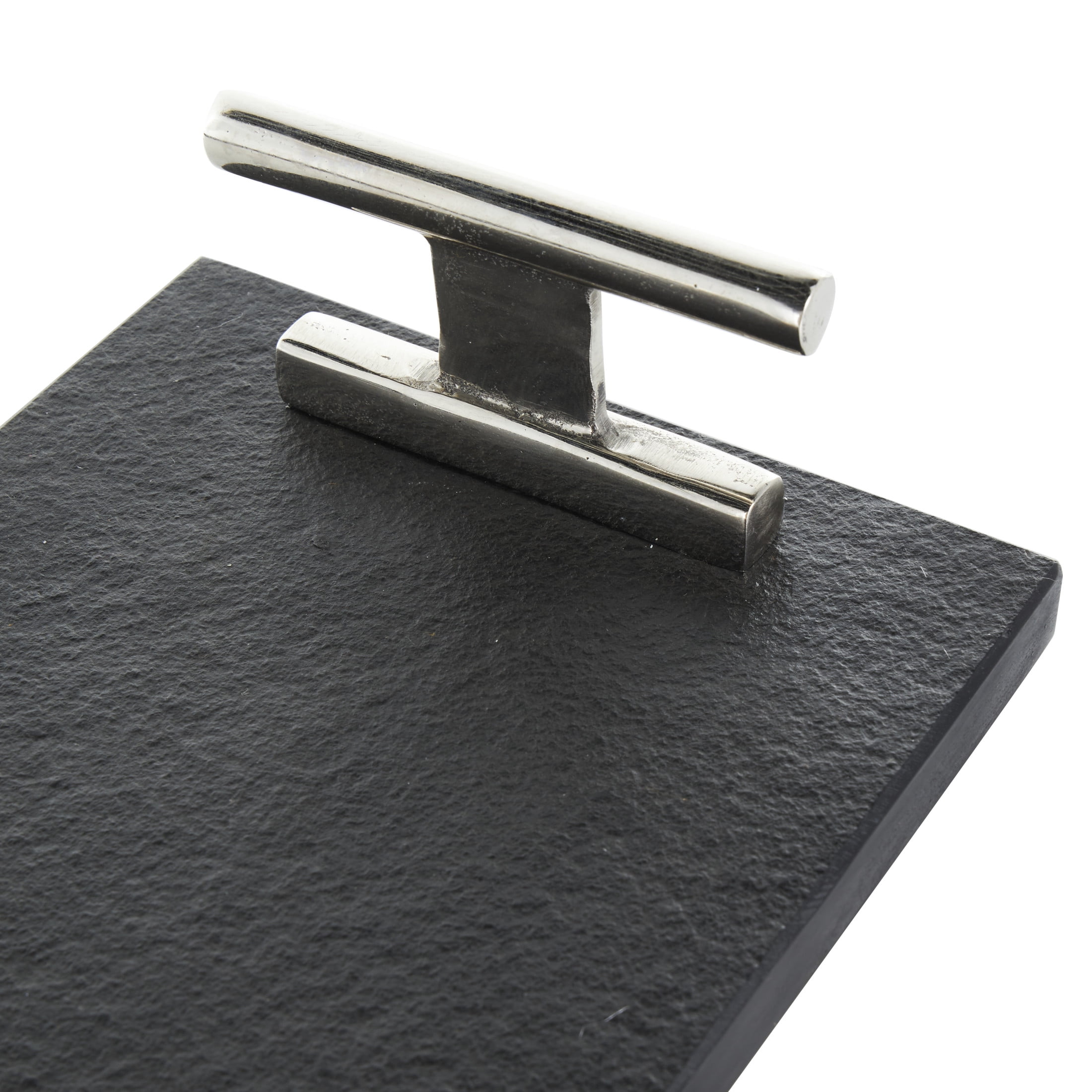 DecMode 22", 18"W Black Marble Textured Tray with Silver Handles, 2-Pieces
