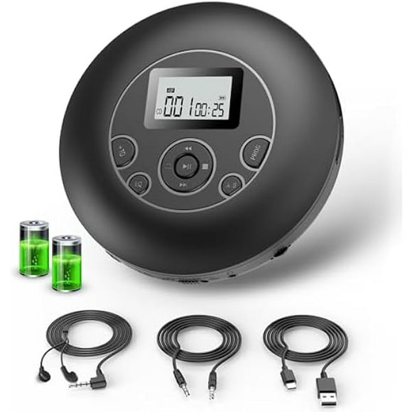 Portable CD Player with Rechargeable Battery and LCD Display