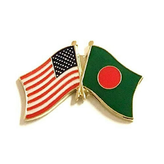 Pack of 50 Bangladesh & US Crossed Double Flag Lapel Pins, Bangladeshi & American Friendship Tie & Hat Pin Badges