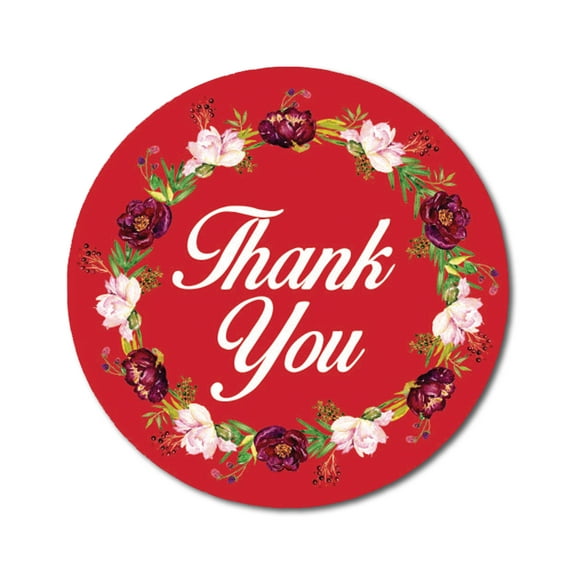 Darling Souvenir 45 Pcs Floral Wreath Round Thank You Red Stickers Envelope Seals-1.6 Inches