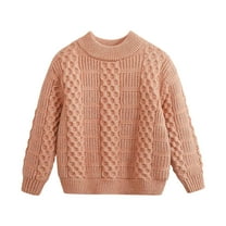 Odeerbi Sweater for Kids Autumn Winter Boys Girls Round Neck Pullover Plush Thickened Sweater Khaki