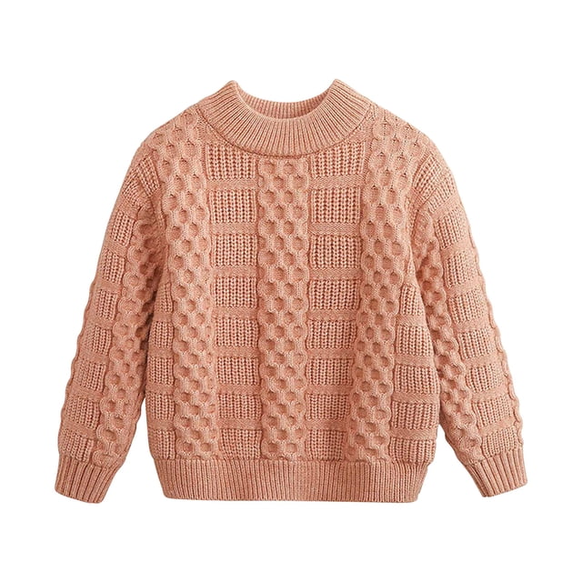 TIMIFIS Girls Sweaters Kids Long Sleeve Cable Knit Pullover Sweater Crew Neck Solid Color Soft Warm Chunky Jumper,Red - Spring