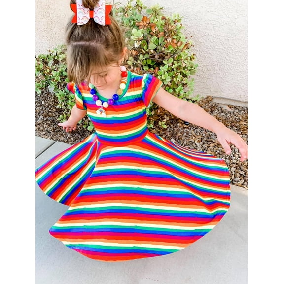 Little Dress Shoppe, LLC Rainbow Twirly Dress, Female Toddler Knee Length Frock Dress