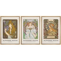 wall26 Framed Canvas Print Wall Art Set Alphonse Mucha Art Nouveau Floral Women Nature People Illustrations Fine Art Decorative Retro Portrait for Living Room, Bedroom, Office - 24"x36"x3 N