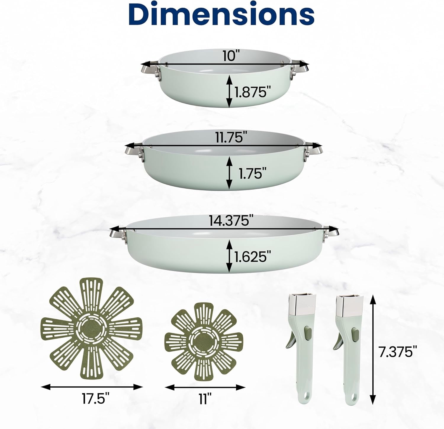 Ceramic Cookware Set 7-Piece with Removable Handles, Induction Compatible Fry Pans, Nonstick and Oven Safe, Sage Green