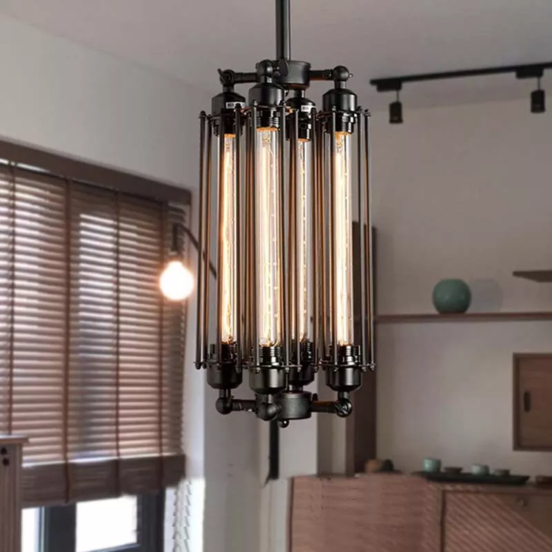 FINE MAKER 4 Heads Chandelier Vintage Pendant Light Steampunk Style Loft Ceiling Fixture