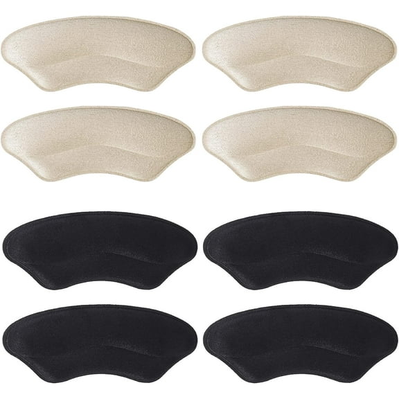 Heel Grips Liner for Men and Women, Soft Heel Pads Snugs Prevent Heel Slipping, Rubbing, Blisters, Self-Adhesive Shoe Hole Repair Patch (Black   Beige - 4 Pairs)