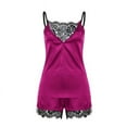 thumbnail image 3 of Summer Pajamas for Women New Lace Underwear Sleepwears Pajama Set Lace Trim Short Pjs Set Satin V-Neck Sleeveless Underwear Cami Sleepwear Loungewear Sets Woman Pinky-a XL New, 3 of 4
