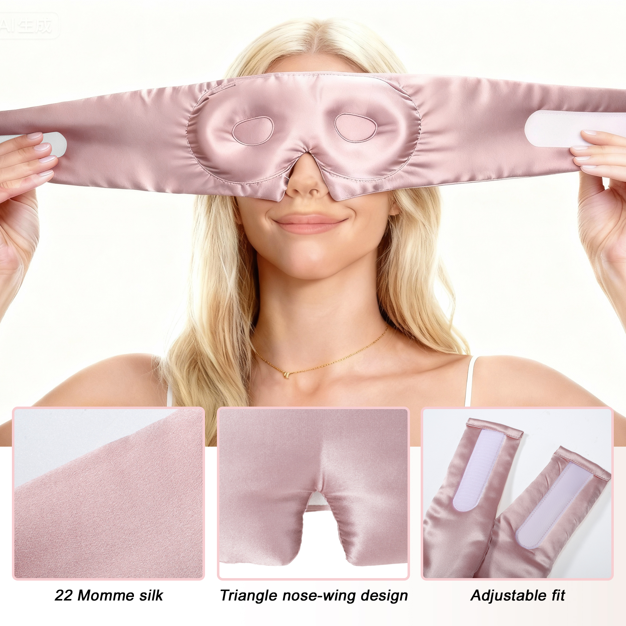 Unique Bargains 22 Momme Pure Silk Sleep Mask with Travel Pouch 3D Contour Adjustable Blindfold for Side Sleepers Eyelash Protecting for Natural Lashes & Extensions Light Pink