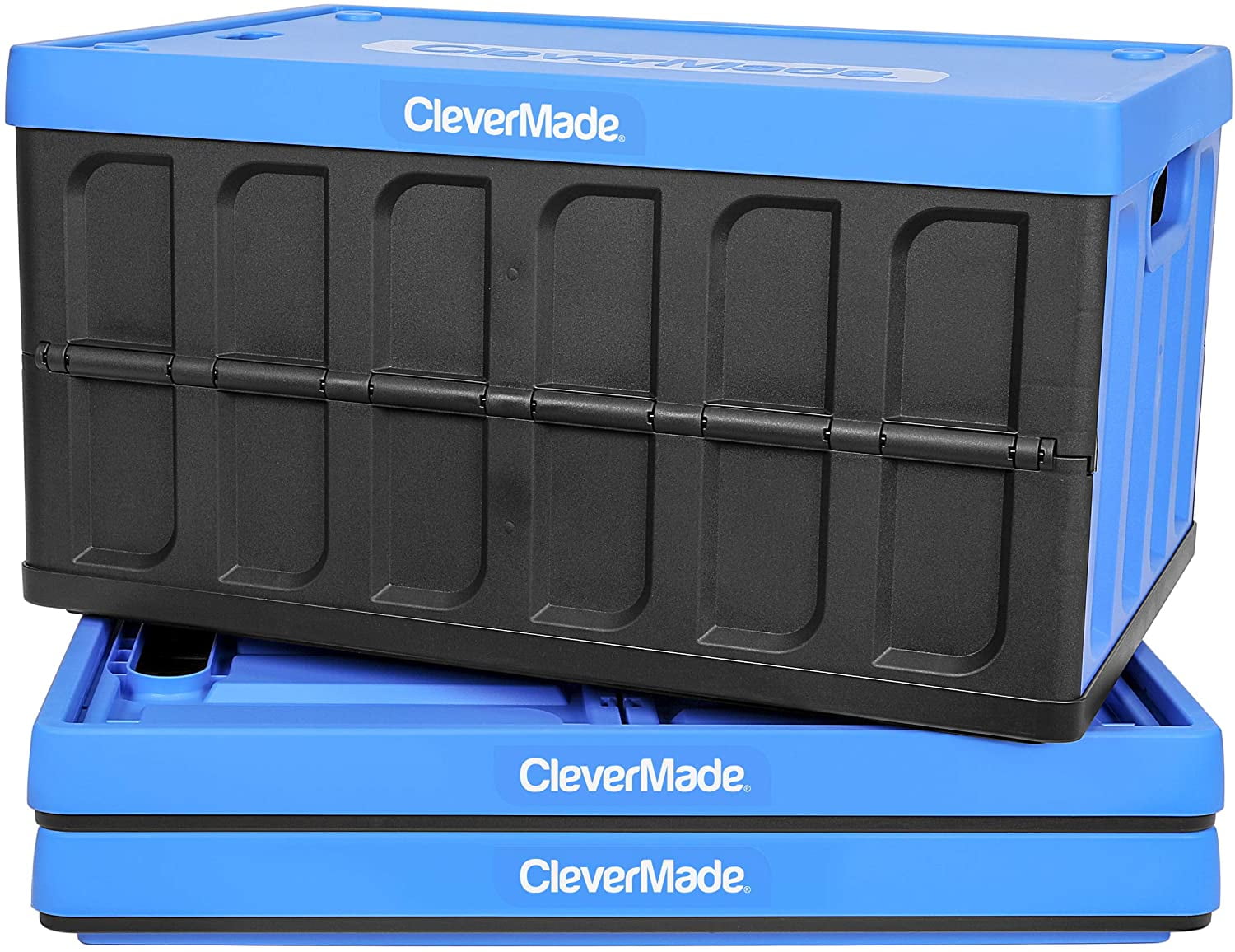Solid Wall 3 Pack Neptune Blue CleverMade 46L Collapsible Storage Bins with Lids Folding Plastic Stackable Utility Crates