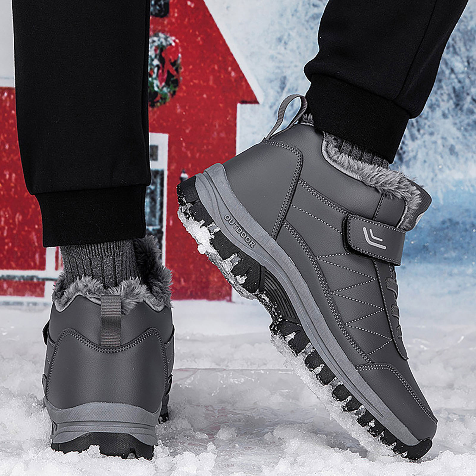 Waterproof Snow Boots for Women Outdoor AntiSlip Trekking Hiking Shoes Lace up Hook and Loop Plush Lined Winter Booties Grey 10