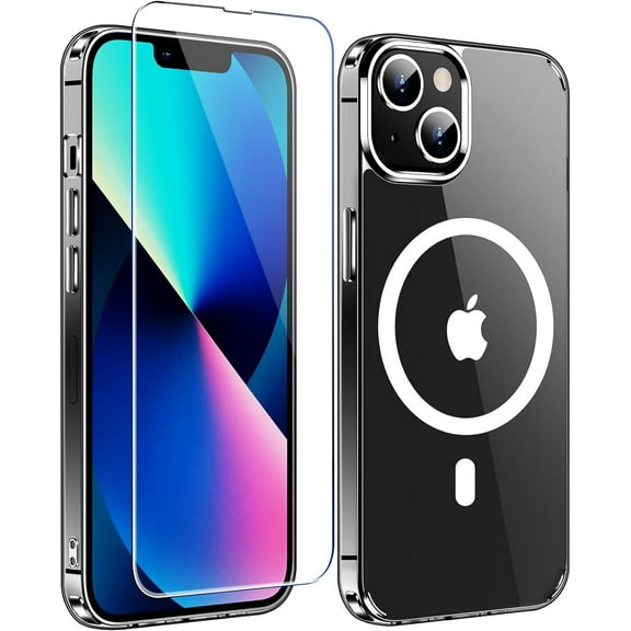Clear Magnetic Case Designed for Apple iPhone 14 Clear Magnetic Case with 1 Tempered Glass, Shockproof Transparent Magnetic Crystal Clear Case for Apple iPhone 14