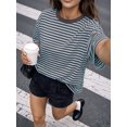 thumbnail image 5 of Gynyvoja Womens Oversized Striped T Shirts Short Sleeve Casual Crewneck Summer Y2K Clothes Blue Coffee XL, 5 of 6