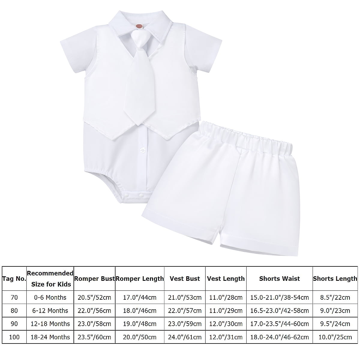 Baby Boys Baptism Christening Outfits Gentleman Formal Suit Bowtie Romper Vest Shorts Pants White Wedding Tuxedo Party Outfits First Birthday Cake Smash Clothes 4PCS Set (White Necktie, 6-12 Months)