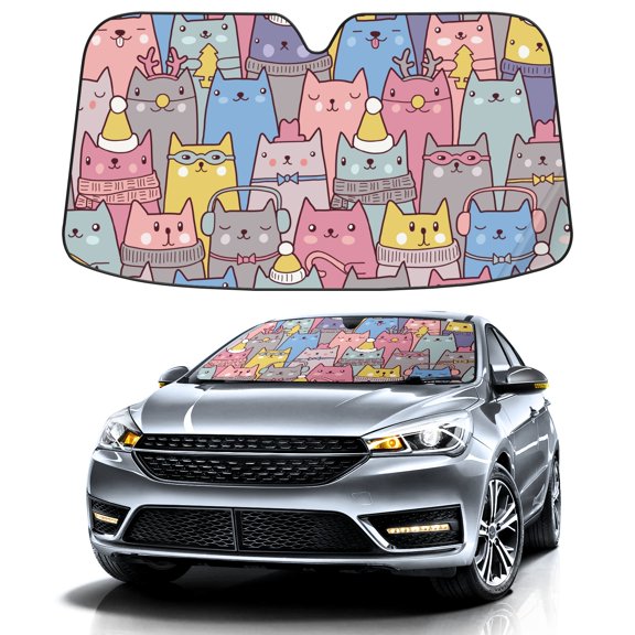 Car Windshield Sun Shade For Front Window Christmas Cats Foldable Vehicle Windshield Car Sun Visor Covers Automotive Window Protector Car Camping Privacy Sun Blocker