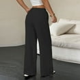 thumbnail image 4 of Cotton Linen Pants Women High Waisted Wide Leg Pants Comfy Drawstring Athletic Workout Gym Trousers with Pockets Black M, 4 of 5