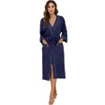 thumbnail image 5 of HEARTNICE Womens Robe, Lightweight 3/4 Sleeve Knit Spa Bathrobe Soft Kimono Long Loungewear,(Navy,L), 5 of 6