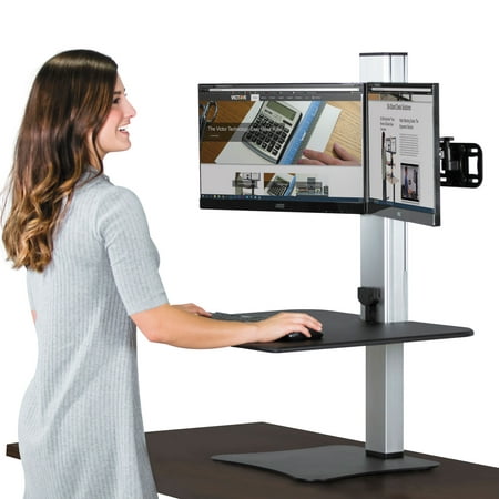 Best Quality Victor High Rise Collection DC450 Dual Monitor Electric sit Stand Workstation, With Motorized Standing Desk